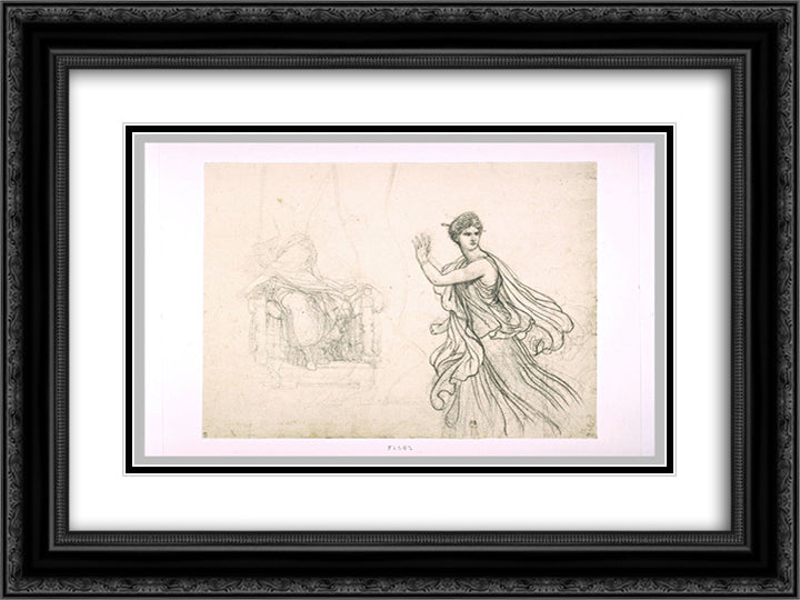 Study the figure of Hermione and sketches of the figure of Pyrrhus 24x18 Black Ornate Wood Framed Art Print Poster with Double Matting by Guerin, Pierre Narcisse