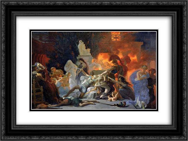 The Death of Priam 24x18 Black Ornate Wood Framed Art Print Poster with Double Matting by Guerin, Pierre Narcisse