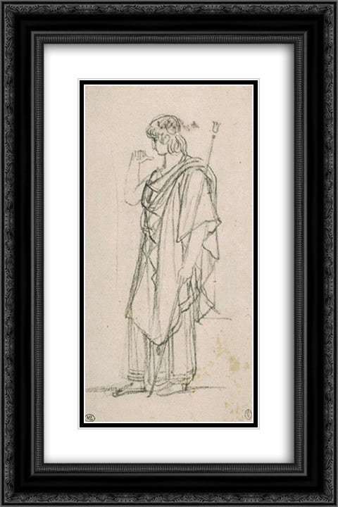 The figure of Orestes, standing draped 16x24 Black Ornate Wood Framed Art Print Poster with Double Matting by Guerin, Pierre Narcisse