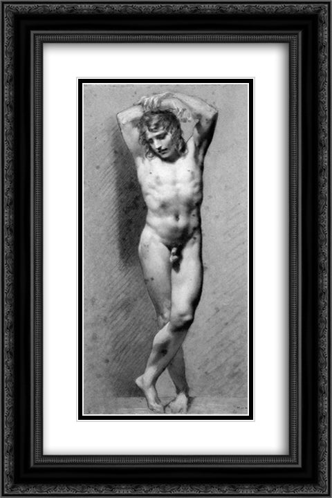 Academic Male Nude 16x24 Black Ornate Wood Framed Art Print Poster with Double Matting by Prud'hon, Pierre Paul