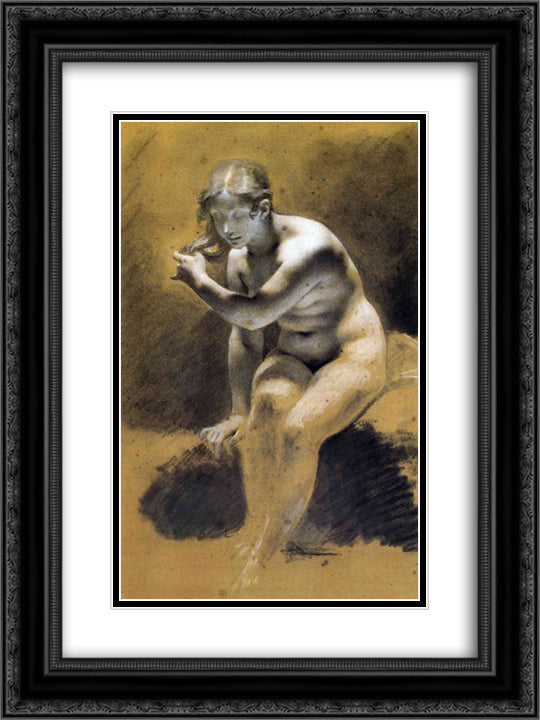 Bathing Venus 18x24 Black Ornate Wood Framed Art Print Poster with Double Matting by Prud'hon, Pierre Paul