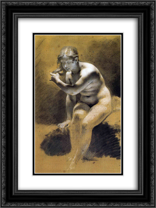 Bathing Venus 18x24 Black Ornate Wood Framed Art Print Poster with Double Matting by Prud'hon, Pierre Paul