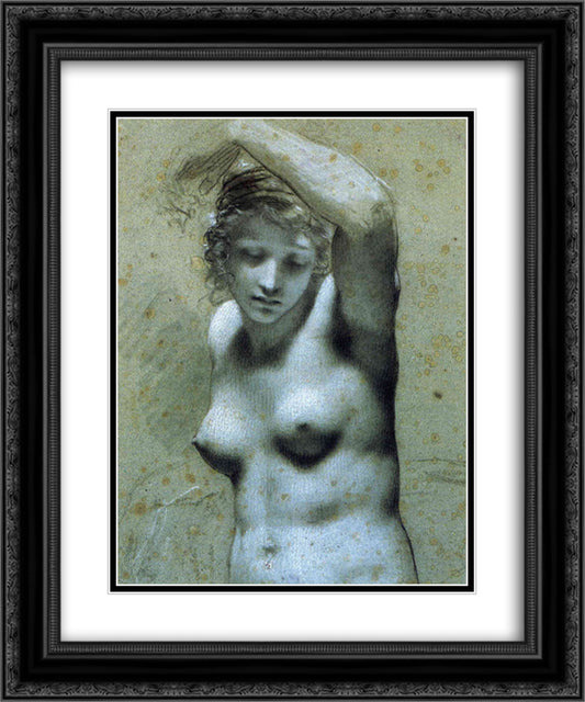 Bust of female nude 20x24 Black Ornate Wood Framed Art Print Poster with Double Matting by Prud'hon, Pierre Paul