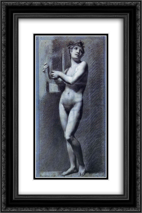 Female nude - Poetry 16x24 Black Ornate Wood Framed Art Print Poster with Double Matting by Prud'hon, Pierre Paul