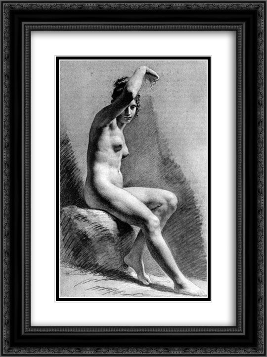 Female Nude Raising her Arm 18x24 Black Ornate Wood Framed Art Print Poster with Double Matting by Prud'hon, Pierre Paul