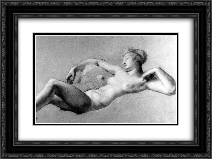 Female Nude Reclining 24x18 Black Ornate Wood Framed Art Print Poster with Double Matting by Prud'hon, Pierre Paul