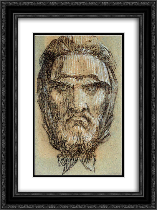 Head of Plutus, God of Wealth 18x24 Black Ornate Wood Framed Art Print Poster with Double Matting by Prud'hon, Pierre Paul