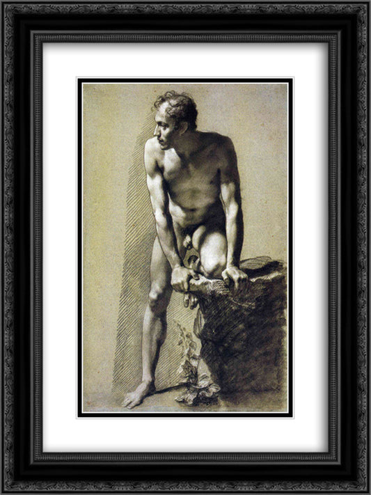 Male nude 18x24 Black Ornate Wood Framed Art Print Poster with Double Matting by Prud'hon, Pierre Paul