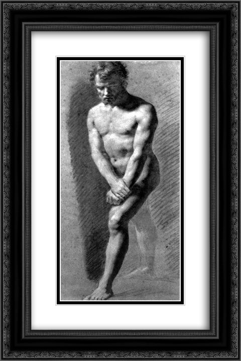 Male Nude Grasping his Wrists 16x24 Black Ornate Wood Framed Art Print Poster with Double Matting by Prud'hon, Pierre Paul