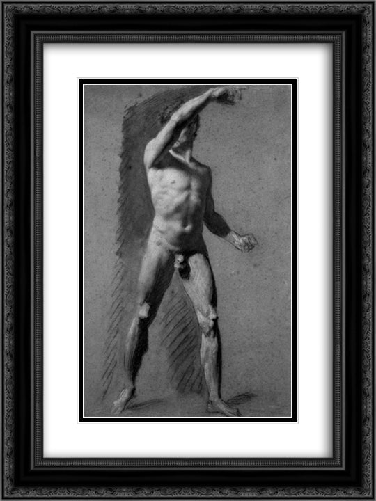 Male Nude Pointing 18x24 Black Ornate Wood Framed Art Print Poster with Double Matting by Prud'hon, Pierre Paul