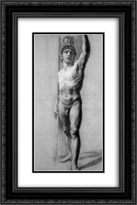 Male Nude Raising his Arm 16x24 Black Ornate Wood Framed Art Print Poster with Double Matting by Prud'hon, Pierre Paul