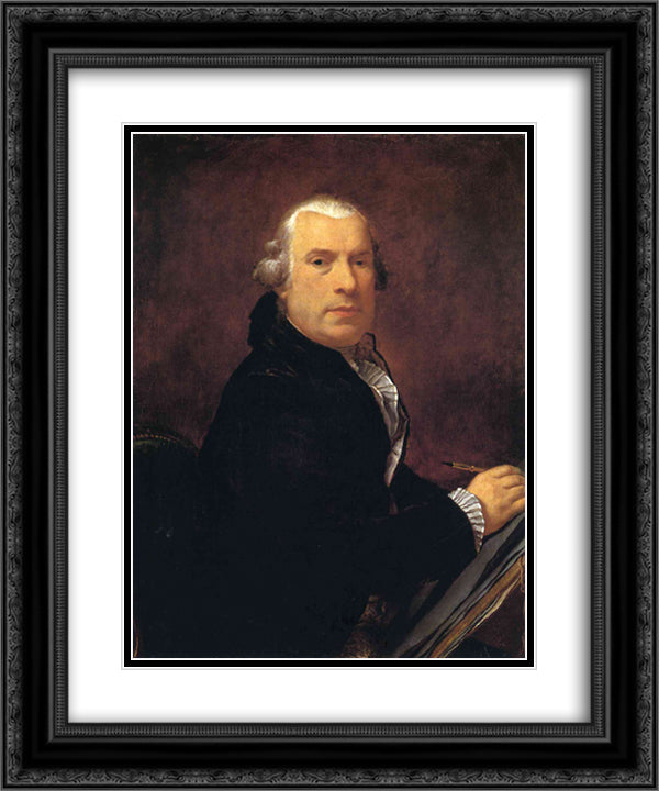 Portrait of Francois Devosge 20x24 Black Ornate Wood Framed Art Print Poster with Double Matting by Prud'hon, Pierre Paul