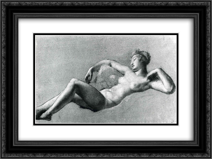 Reclining female nude 24x18 Black Ornate Wood Framed Art Print Poster with Double Matting by Prud'hon, Pierre Paul