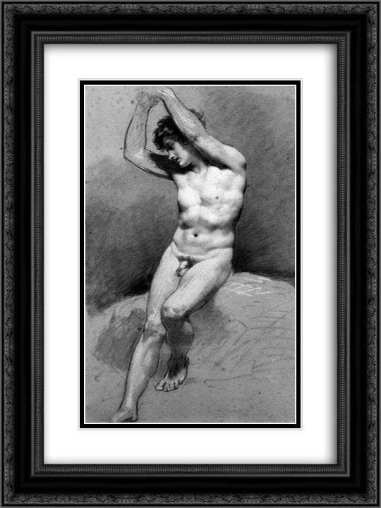 Seated Male Nude 18x24 Black Ornate Wood Framed Art Print Poster with Double Matting by Prud'hon, Pierre Paul