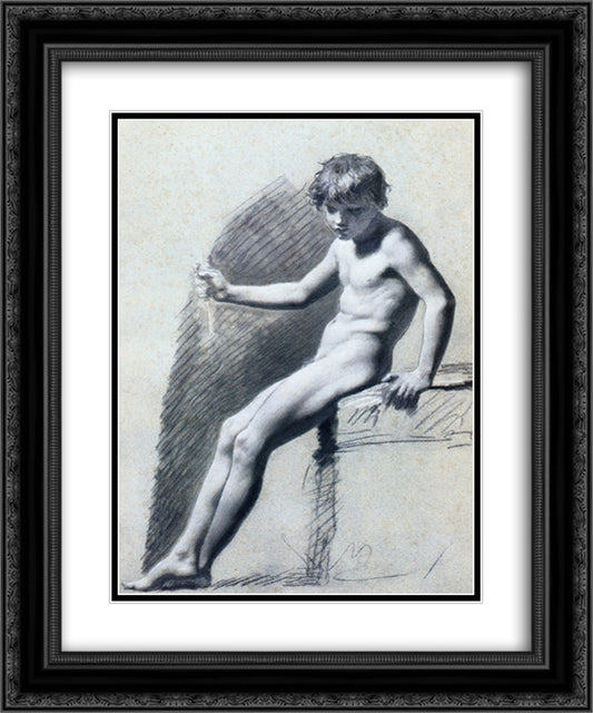 Seated Nude Figure 20x24 Black Ornate Wood Framed Art Print Poster with Double Matting by Prud'hon, Pierre Paul