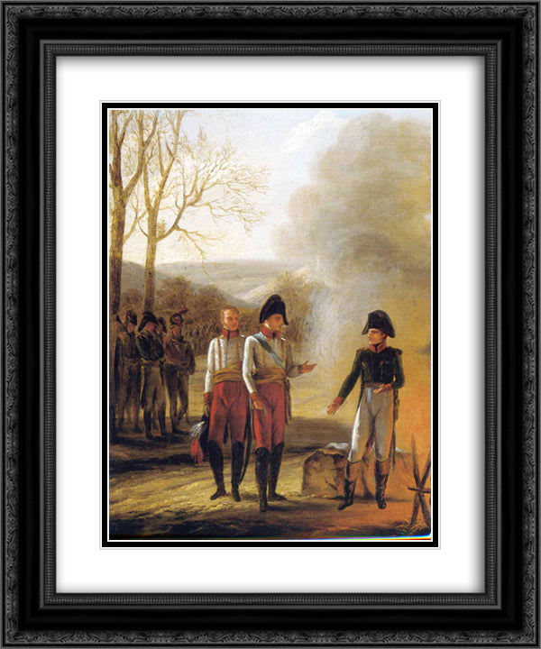 The conversation of Napoleon and Francois II 20x24 Black Ornate Wood Framed Art Print Poster with Double Matting by Prud'hon, Pierre Paul