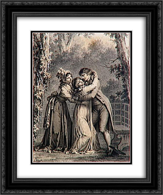 The First Kiss of Love 20x24 Black Ornate Wood Framed Art Print Poster with Double Matting by Prud'hon, Pierre Paul