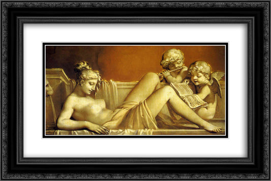 The Noon 24x16 Black Ornate Wood Framed Art Print Poster with Double Matting by Prud'hon, Pierre Paul