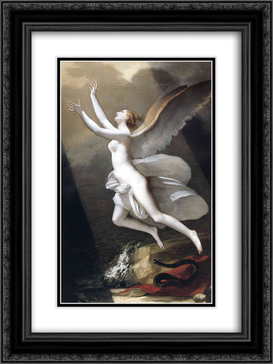 The soul breaking the bonds that attach to the land 18x24 Black Ornate Wood Framed Art Print Poster with Double Matting by Prud'hon, Pierre Paul