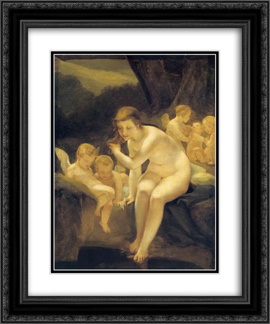 Venus Bathing (Innocence) 20x24 Black Ornate Wood Framed Art Print Poster with Double Matting by Prud'hon, Pierre Paul