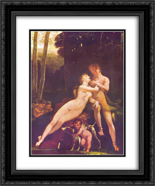 Venus und Adonis 20x24 Black Ornate Wood Framed Art Print Poster with Double Matting by Prud'hon, Pierre Paul