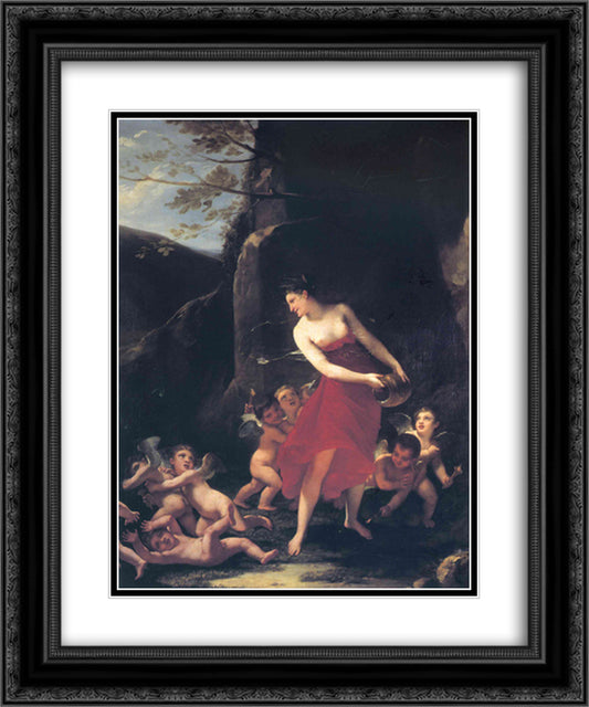 Young Naiad Tickled by the Cupids 20x24 Black Ornate Wood Framed Art Print Poster with Double Matting by Prud'hon, Pierre Paul