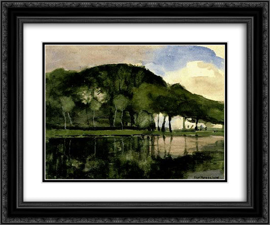 Along the Amstel 24x20 Black Ornate Wood Framed Art Print Poster with Double Matting by Mondrian, Piet