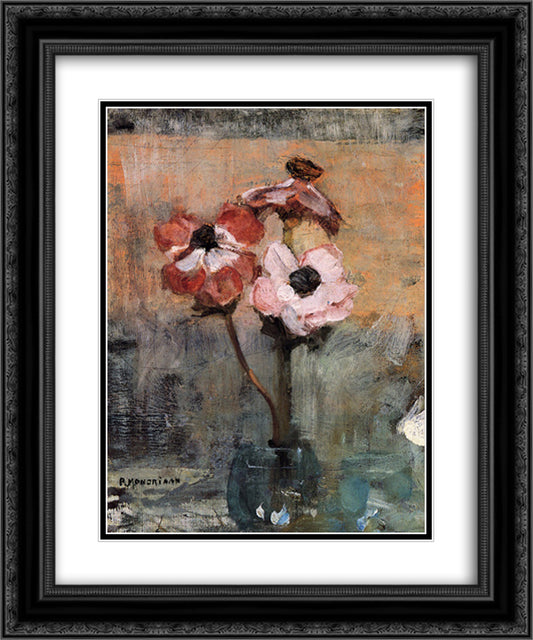 Anemones in a Vase 20x24 Black Ornate Wood Framed Art Print Poster with Double Matting by Mondrian, Piet