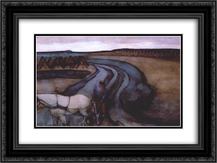 At Work On the Land 24x18 Black Ornate Wood Framed Art Print Poster with Double Matting by Mondrian, Piet