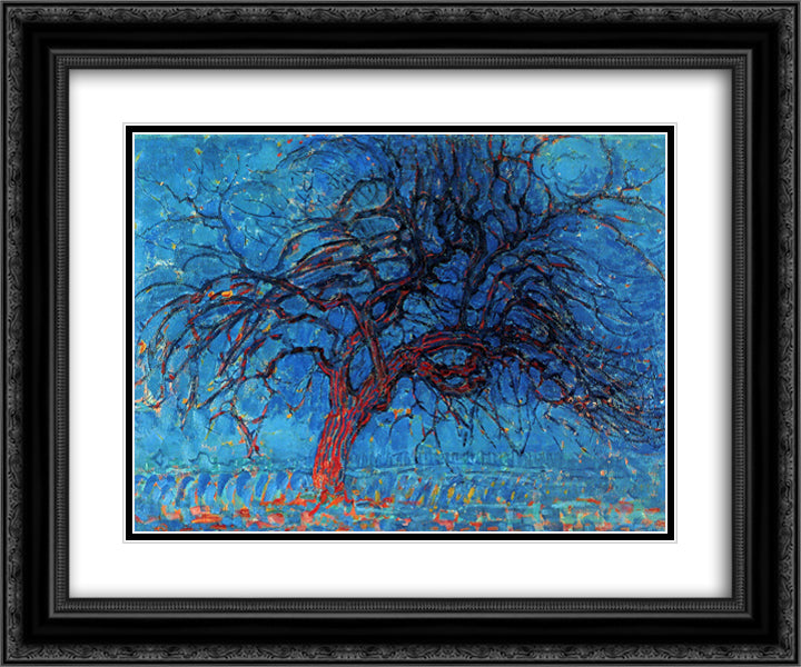 Avond (Evening) The Red Tree 24x20 Black Ornate Wood Framed Art Print Poster with Double Matting by Mondrian, Piet