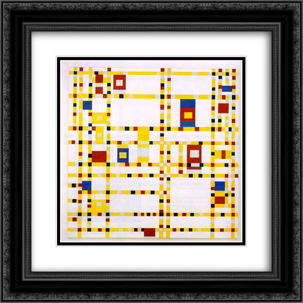 Broadway Boogie Woogie 20x20 Black Ornate Wood Framed Art Print Poster with Double Matting by Mondrian, Piet