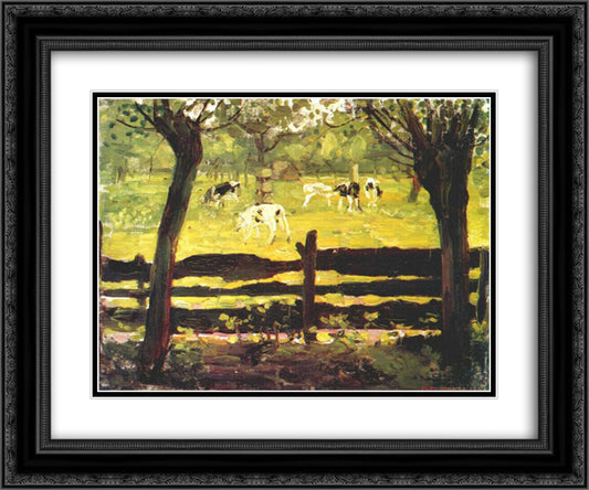 Calves in a Field Bordered by Willow Trees 24x20 Black Ornate Wood Framed Art Print Poster with Double Matting by Mondrian, Piet