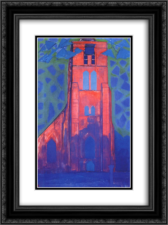 Church tower at Domburg 18x24 Black Ornate Wood Framed Art Print Poster with Double Matting by Mondrian, Piet