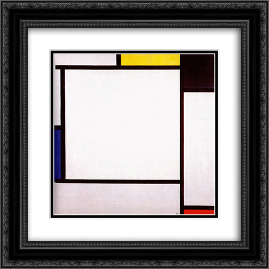 Composition 2 20x20 Black Ornate Wood Framed Art Print Poster with Double Matting by Mondrian, Piet