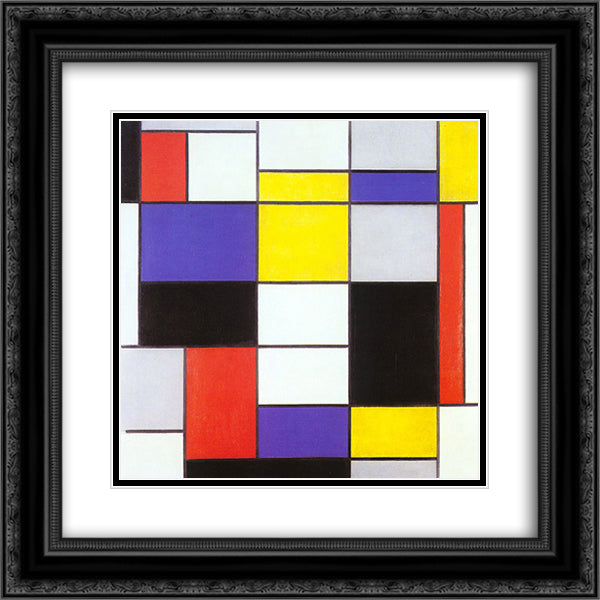 Composition A 20x20 Black Ornate Wood Framed Art Print Poster with Double Matting by Mondrian, Piet