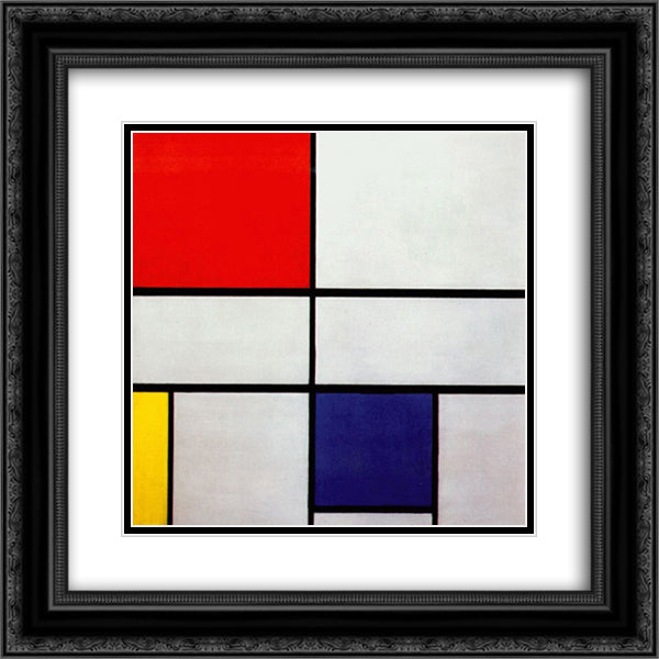 Composition C (No.III) with Red, Yellow and Blue 20x20 Black Ornate Wood Framed Art Print Poster with Double Matting by Mondrian, Piet