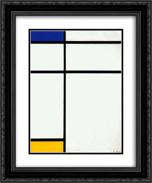 Composition III with Blue, Yellow and White 20x24 Black Ornate Wood Framed Art Print Poster with Double Matting by Mondrian, Piet