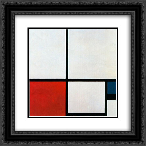 Composition N. 1 with Red and Blue 20x20 Black Ornate Wood Framed Art Print Poster with Double Matting by Mondrian, Piet