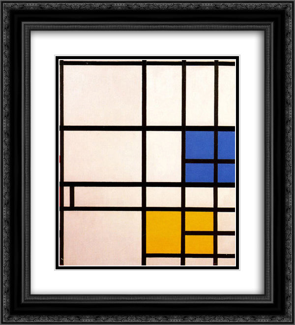 Composition N. 11 London with Blue, Red and Yellow 20x22 Black Ornate Wood Framed Art Print Poster with Double Matting by Mondrian, Piet