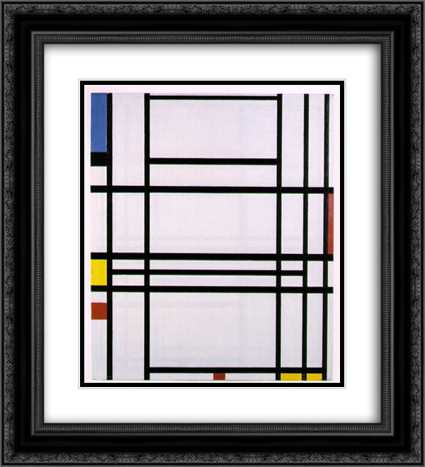 Composition No.10 20x22 Black Ornate Wood Framed Art Print Poster with Double Matting by Mondrian, Piet