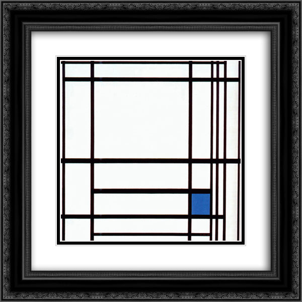 Composition with Blue 20x20 Black Ornate Wood Framed Art Print Poster with Double Matting by Mondrian, Piet