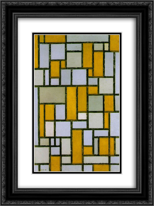 Composition with Gray and Light Brown 18x24 Black Ornate Wood Framed Art Print Poster with Double Matting by Mondrian, Piet