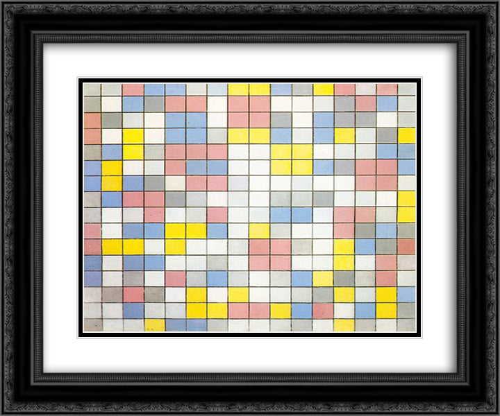 Composition with Grid IX 24x20 Black Ornate Wood Framed Art Print Poster with Double Matting by Mondrian, Piet