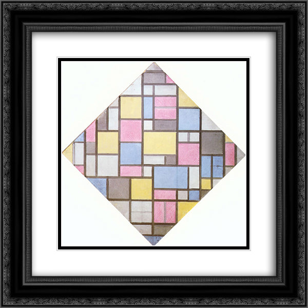 Composition with Grid VII 20x20 Black Ornate Wood Framed Art Print Poster with Double Matting by Mondrian, Piet