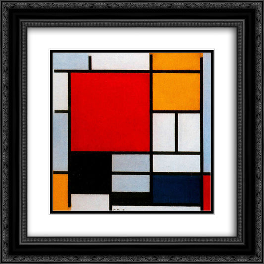 Composition with Large Red Plane, Yellow, Black, Gray and Blue 20x20 Black Ornate Wood Framed Art Print Poster with Double Matting by Mondrian, Piet