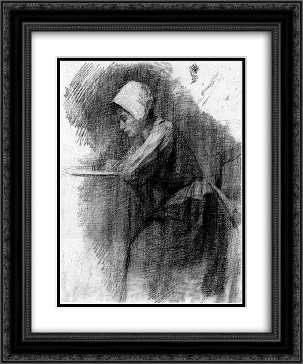 Girl Writing 20x24 Black Ornate Wood Framed Art Print Poster with Double Matting by Mondrian, Piet