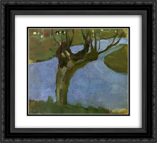 Irrigation Ditch with Mature Willow 22x20 Black Ornate Wood Framed Art Print Poster with Double Matting by Mondrian, Piet