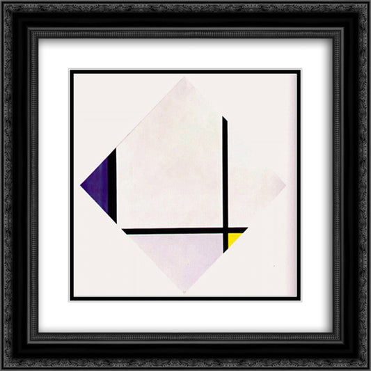 Lozenge Composition 3 Lines Blue Gray Yellow 20x20 Black Ornate Wood Framed Art Print Poster with Double Matting by Mondrian, Piet