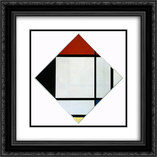 Lozenge Composition with Red, Black,Blue and Yellow 20x20 Black Ornate Wood Framed Art Print Poster with Double Matting by Mondrian, Piet