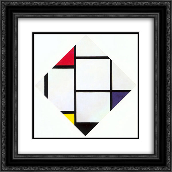 Lozenge Composition with Red, Gray, Blue, Yellow, and Black 20x20 Black Ornate Wood Framed Art Print Poster with Double Matting by Mondrian, Piet